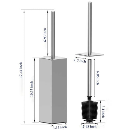 RUACQ Toilet Brush and Holder Set, Square, Brushed Nickel, 2 Pack | SUS304 Stainless Steel Handle, Toilet Cleaner Brush with Durable Scrubbing Bristles, Splash-Proof - color: Brushed Nickel, size: 2 packs
