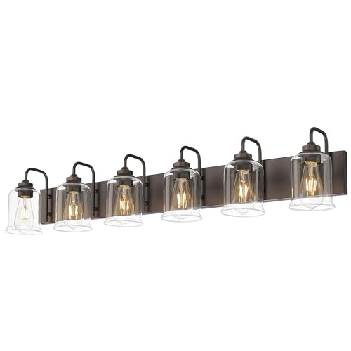 zeyu 44 Inch Farmhouse Bathroom Vanity Lights, 6-Light Bathroom Light Fixtures with Clear Glass Shade, Oil Rubbed Bronze Finish, ZSL72B-6W ORB - color: Oil-Rubbed Bronze, size: 6-Light