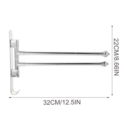 WOONEKY Stainless Steel Bathroom Swing Arm Towel Bar, 2-arm Swivel Towel Rack Wall Mount for Bathroom Storage and Drying