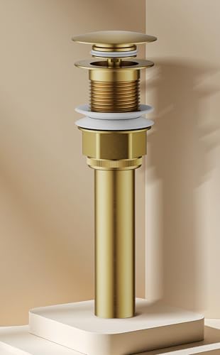 Bathroom Sink Drain with Strainer Basket and Pop-Up Drain Stopper Set (Gold, Without Overflow) - color: Gold, size: Without Overflow