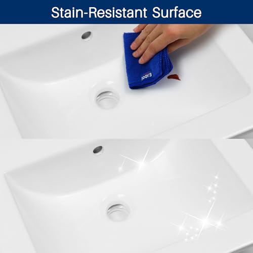 Enbol 21" x 18" Drop-In Bathroom Sink – White Ceramic Rectangular Semi Recessed Bathroom Vessel Sink Top Mount with Single Hole & Overflow (Model O2118） - style: 21.5" X 18.8"