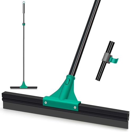 JEHONN Floor Squeegee Heavy Duty with 58.3 inches Long Handle, Rubber Scraper Broom for Cleaning Foam Water on Garage Concrete Bathroom Tile Marble Shower Glass Shop Deck Window Indoor Outdoor Green - color: Green