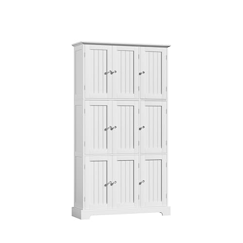ChooChoo 63.2" Tall Bathroom Storage Cabinet with 9 Doors | Narrow Floor Cabinet, Adjustable Shelves, Slim Pantry Cabinet for Bathroom, Kitchen, Laundry Room, White - color: White, size: 9-Door