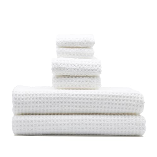 Sedona Luxe Waffle Towel Set, 410 GSM 6-Piece 100% Cotton Set with 2 Bath Sheets, 2 Hand Towels & 2 Washcloths, Spa-Quality, White - color: White, style: Luxe Set (Set of 6 with Bath Sheets)