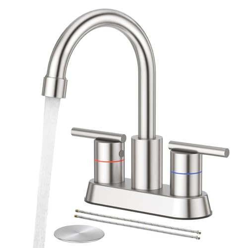 Faustina Brushed Bathroom Faucet, 4 Inch Centerset Faucets for Sink 2 Holes 3 Holes，Two Handles 304 Stainless Steel Bathroom Sink Faucet with Pup up Drain and 2 cUPC Water Supply Lines for RV Vanity - color: Brushed, style: Modern Centerset
