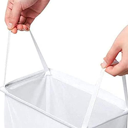 2 Pack Mesh Hanging Laundry Hamper Bag Over The Door Closet Organizer Hanging Clothes Basket Folding Door Hooks with Handles White laundry bag