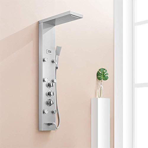 Wall-Mounted Shower Faucet Thermostatic Shower Panel Tower Stainless Steel Shower Column Digital Temperature Display Jets Body Massage Shower System,B