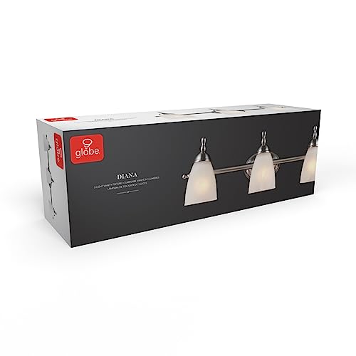 Globe Electric 50783 23" 3-Light Vanity Light, Satin Nickel, Alabaster Glass Shades, Beauty Room Accessories, Bathroom Lights Over Mirror, Makeup Mirror Lights, Wall Light - color: Satin Nickel, Alabaster Glass, 3-Light