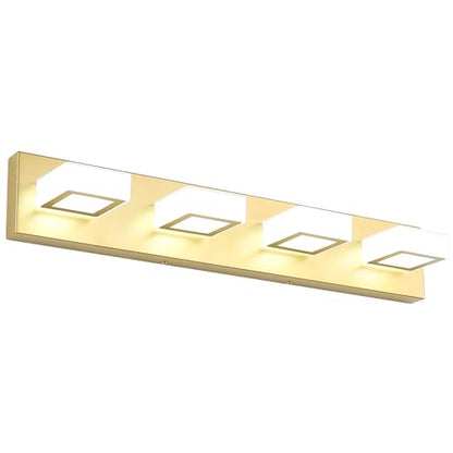 Ralbay Modern Gold Vanity Lights for Bathroom 4 Lights LED Over Mirror Fixture Acrylic Wall Light, 25.6 Inch, White Light 6000K, 8590-Gold-Silver - size: 25.6 inch
