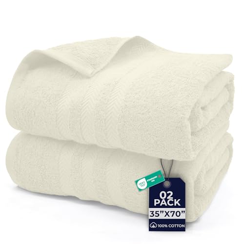 DAN RIVER 2 Pack Bath Sheets Extra Large 35x70, Large Bath Towels for Adults, XL Oversized Heavy Duty Towel Set, 600 GSM 100% Ring Spun Cotton, Soft Quick Dry, Ivory - color: Ivory