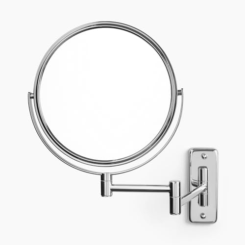 JERDON Wall-Mounted Makeup Mirror - 5X Magnification - Chrome - JP7506CF | 8" Round Frame, 13.5" Wall Extension Arm - color: Chrome, size: 5X Magnification