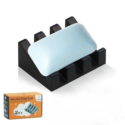 Self Draining Silicone Soap Dish Holder Waterfall Tray, 1 Pack Black - color: Black, size: 1
