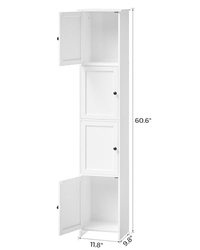Slim Bathroom Storage Cabinet, Tall Narrow Bathroom Cabinet | Skinny Freestanding Floor Cabinet for Small Spaces, Bathroom, Living Room, 9.8"D x 11.8"W x 60.6"H, White