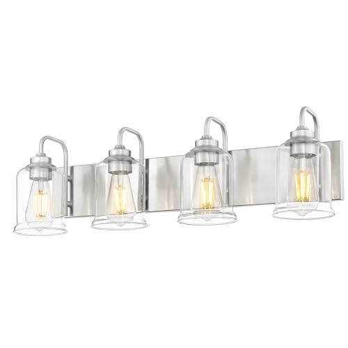 zeyu 28.5-Inch 4-Light Bathroom Vanity Lighting, Clear Glass, ZSL72B-4W BN | Brushed Nickel Vanity Lights For Bathroom, Clear Glass, Hardwired, 4 E26 Bulbs Up To 60W Each, Up/Down Mount, ETL Listed - color: Brushed Nickel, size: 4-Light