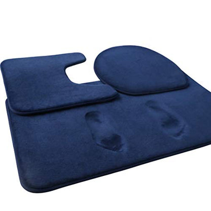FEELSO Memory Foam Bath Mat, 3 Piece Rugs Soft Non Slip and Absorbent Bathroom Carpet, 20x31 inches Floor Mat, 20x22 inches U-Shaped Contour Rug and Toilet Lid Cover for Tub Shower & Bath Room, Blue | 3 Piece, 20x31 Inches, 20x22 Inches U-Shaped Contour B