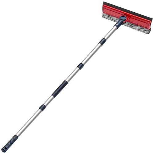 Professional Window Squeegee | 2-in-1 Window Cleaner Sponge and 10" Soft Rubber Strip with Extension Pole 50 Inch & 127 cm | Adjustable to Clean from Multiple Angles