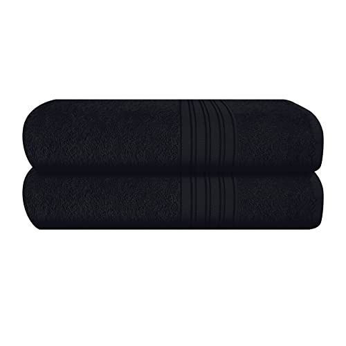 BOUTIQUO 100% Cotton 2 Pack Bath Towel Set 28x55 inches, Eco-Friendly Large Bath Towels,Compact Quickdry Lightweight Soft & Highly Absorbent Bath Towel, Ideal for Everyday Gym Travel Camp Pool - Black - color: Black, size: 2 Pack Bath Towel