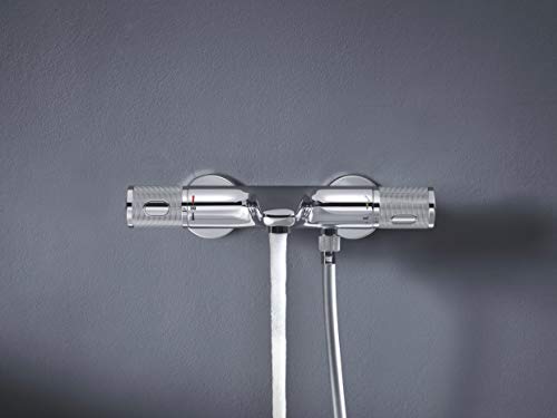 GROHE Precision Feel | Exposed Thermostatic Bath Mixer Valve | Cool Touch | Wall Mounted | Safety Button at 38°C | Knurl Grip | Diverter: Bath/Shower | Less Water & Perfect Flow | Chrome | 34788000