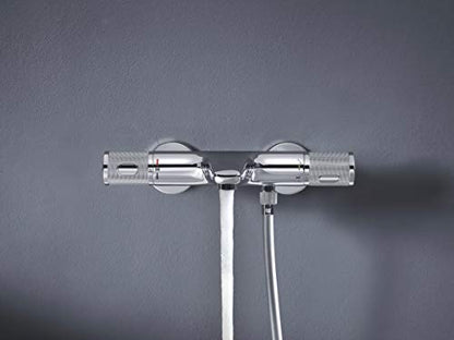 GROHE Precision Feel | Exposed Thermostatic Bath Mixer Valve | Cool Touch | Wall Mounted | Safety Button at 38°C | Knurl Grip | Diverter: Bath/Shower | Less Water & Perfect Flow | Chrome | 34788000