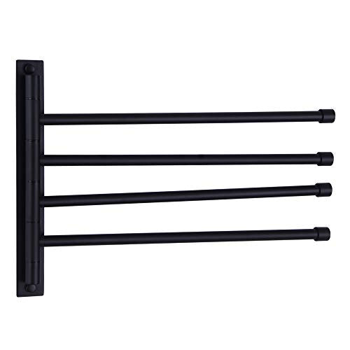 Swivel Hand Towel Bar Bathroom Swing Hanger Towel Rack Holder Matte Black Finish, Wall Mounted, 4-Arm - color: Black