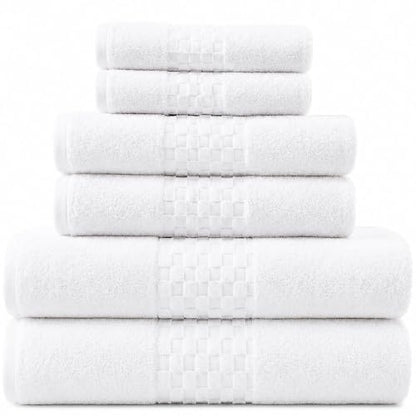 Feather & Stitch 100% Cotton 625 GSM Bath Towel Set of 6, Ultra Soft Highly Absorbent 2 Bath Towels, 2 Hand Towels & 2 Washcloth - Luxury Quick Dry Shower Towels (White) - color: White