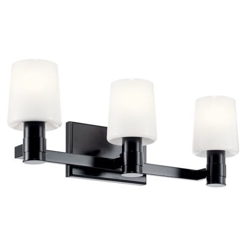 Kichler Adani 3-Light Bathroom Vanity Light, Black | Modern vanity light with opal glass for bathrooms and powder rooms (24" x 8.25"), 55176BK - color: Black, size: 24"