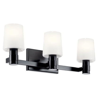 Kichler Adani 3-Light Bathroom Vanity Light, Black | Modern vanity light with opal glass for bathrooms and powder rooms (24" x 8.25"), 55176BK - color: Black, size: 24"