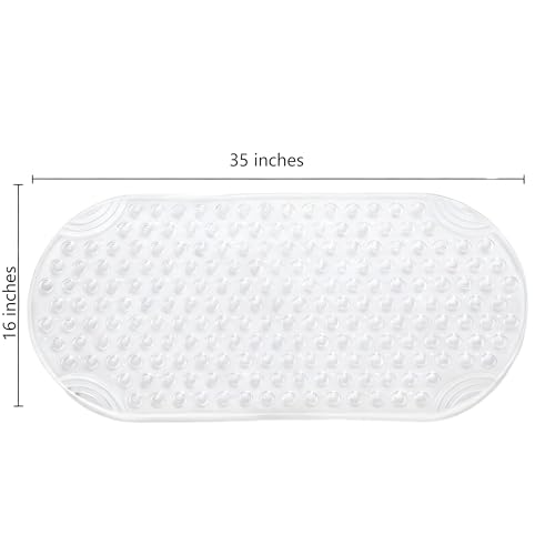 Anti Slip Bathtub Mat,Non Slip Bath Mat,16x35 Inch Extra Long Tub Mat,Machine Washable Bathroom Shower Mat with Suction Cups and Drainage Holes,Soft on Feet (White) - color: Clear White