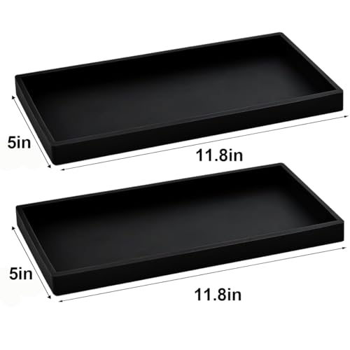 2PCS 11.8” L x 5” W Silicone Soap Dispenser Tray, Bathroom Sink Vanity Trays for Dresser Tops, Toilet, Small Black Tray for Scrubber, Lotion Bottles, Perfume, Jewelry, Candle, Key Trinket Ring-Black - color: Black（2 Pcs Large 11.8”）