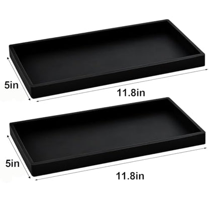 2PCS 11.8” L x 5” W Silicone Soap Dispenser Tray, Bathroom Sink Vanity Trays for Dresser Tops, Toilet, Small Black Tray for Scrubber, Lotion Bottles, Perfume, Jewelry, Candle, Key Trinket Ring-Black - color: Black（2 Pcs Large 11.8”）