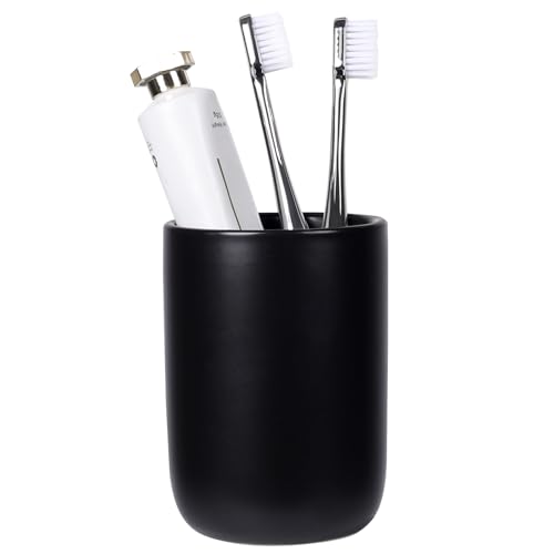 BosilunLife Ceramic Toothbrush Holder - 12oz Bathroom Toothbrush Holder Black Tooth Brush Holders Tumbler Cups Reusable Toothbrush Mouthwash Cup Small Toothbrush and Toothpaste Holder - color: Black-cyl, size: cylinder