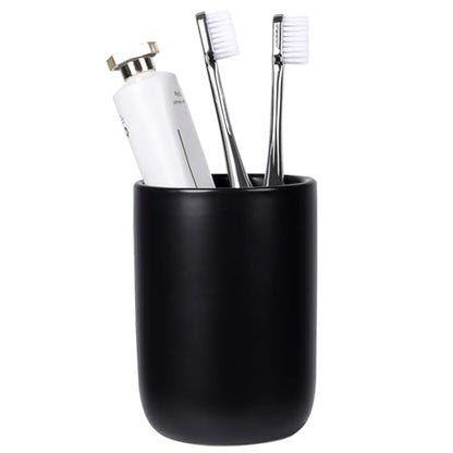 BosilunLife Ceramic Toothbrush Holder - 12oz Bathroom Toothbrush Holder Black Tooth Brush Holders Tumbler Cups Reusable Toothbrush Mouthwash Cup Small Toothbrush and Toothpaste Holder - color: Black-cyl, size: cylinder