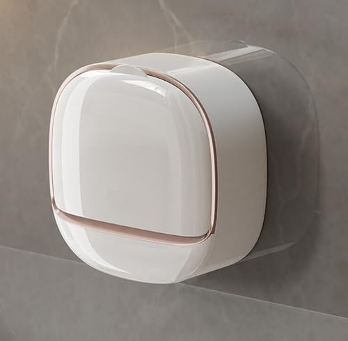 Shower Soap Dish Holder with Lid Wall Mounted Soap Box Bar Soap Holder with Drain Soap Box Container for Shower Bathroom Bathtub Kitchen Sink Adhesive Included (White) - color: White