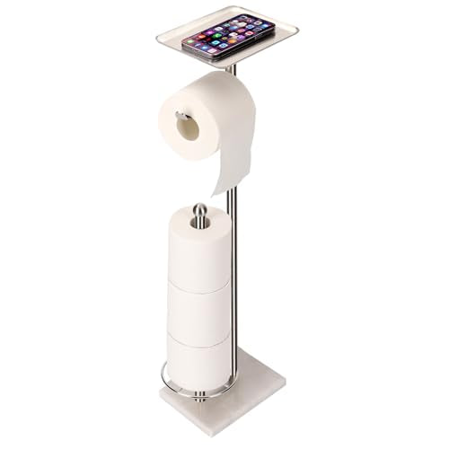 Toilet Paper Holder with Tray at The Top, Sturdy Marble Base No Wobby, Holding Extra 3 Toilet Paper Rolls As Spare Use, Freestanding No Drilling (Brushed Nickel) - color: Brushed Nickel