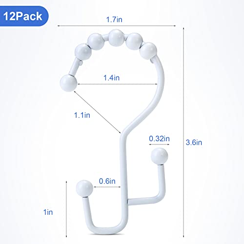 Shower Curtain Rings, SUTINE Double Shower Curtain Hooks, Rust-Resistant Metal Shower Curtain Rings, Free Sliding Stainless Steel Shower Hooks for Shower Curtains & Liners, 12pcs-White - color: White