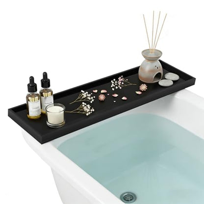 Acrylic Bathtub Tray, 29.9x7.9 Inch Bath Tray with 66lbs Capacity, 8mm Thick Spa Tub Shelf for Wine Book Tablet, Clear/Clear Black/Pure Black (Pure Black) - color: Pure Black