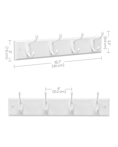 SONGMICS Wall-Mounted Coat Rack, Hook Rack, 4 Dual Metal Hooks, White | For Coats, Bags, Keys, in the Entryway, Bedroom, Living Room ULHR23WT - color: White, size: 1 Pack-4 Hooks