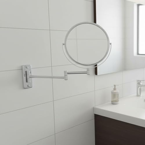 JERDON Wall-Mounted Makeup Mirror - 10X Magnification - Chrome - JP7810C | 8" Round Frame, 13.5" Wall Extension Arm - color: Chrome, size: 10X Magnification