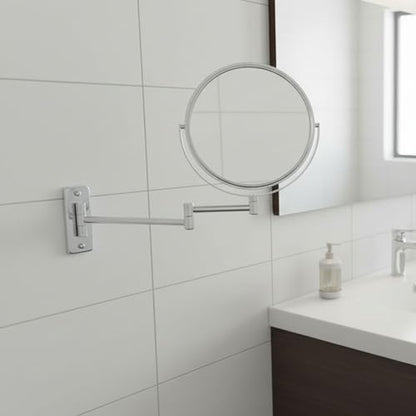 JERDON Wall-Mounted Makeup Mirror - 10X Magnification - Chrome - JP7810C | 8" Round Frame, 13.5" Wall Extension Arm - color: Chrome, size: 10X Magnification