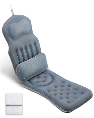 Full Body Bath Pillow for Bathtub, 5D Thick Tub Pillow for Bath with Movable Head, Neck & Lumbar Support, Laundry Bag & Hook, Bathtub Pillow for Post-Yoga Spa, Deep Relaxation(Gray, 51"*15") - color: Gray