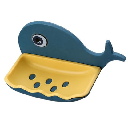 TIDTALEO Whale Shaped Adhesive Soap Holder with Draining Design Wall-Mounted Bar Soap Rack for Bathroom Shower Dark Blue Non-Drill Organizer