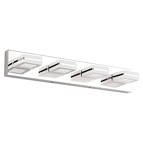 Ralbay Modern LED Bathroom Vanity Lights 4 Lights Up and Down Modern Chrome Bathoom Wall Lighting Over Mirror Rotatable Acrylic Stainless Steel Chrome Vanity Lights - color: Chrome, size: 4 Light