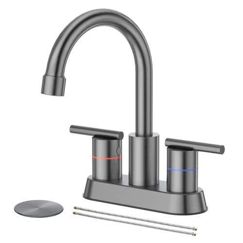 Faustina Gery Bathroom Faucet, 4 Inch Centerset Faucet for Sink 2 Holes 3 Holes，Two Handles 304 Stainless Steel with Pup up Drain Assembly and 2 Water Supply Lines for RV Vanity - color: Gery, style: Modern Centerset