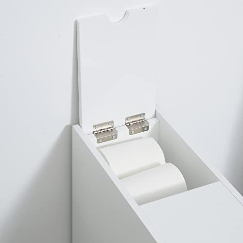 HOMCOM Bathroom Floor Organizer Free Standing Narrow Storage Cabinet White | Wooden, Space Saving, Bath Toilet Paper Holder, with Drawers