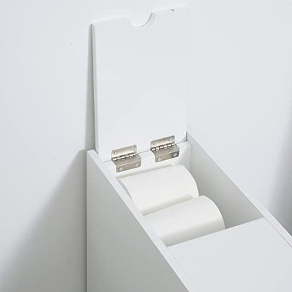 HOMCOM Bathroom Floor Organizer Free Standing Narrow Storage Cabinet White | Wooden, Space Saving, Bath Toilet Paper Holder, with Drawers