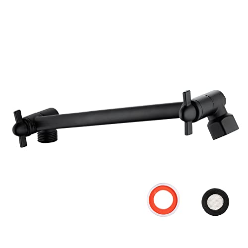 10 Inch Matte Black Shower Arm, Easy to Install, Durable Solid Brass Black Shower Head Extension Arm with Lock Joints - color: Matte Black, size: 10 Inch