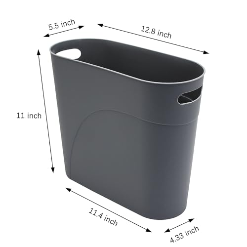 2 Pack 3.2 Gallon Plastic Trash Cans for Bathroom, Small Waste Bins with Handles, Compact Garbage Containers for Narrow Spaces, Recycle Wastebaskets for Office, Kitchen, Bedroom, Living Room (gray) - color: gray