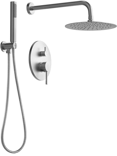 10" High-Pressure Rainfall Shower System with Handheld Spray, Wall Mount Bathroom Shower Faucet Set (Brushed Nickel) - color: Brushed Nickel, style: No Tub Spout