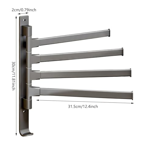 180° Swivel Towel Rack, Thicken 1-4 Arm Towel Bar, No Drill Towel Rack, Space Saving Wall Mounted Towel Holder with Hook, Swing Out Towel Hanger for Bathroom Kitchen Use (4 Arm) - color: 4 Arm