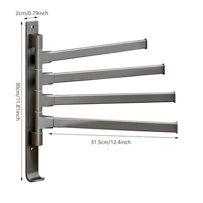 180° Swivel Towel Rack, Thicken 1-4 Arm Towel Bar, No Drill Towel Rack, Space Saving Wall Mounted Towel Holder with Hook, Swing Out Towel Hanger for Bathroom Kitchen Use (4 Arm) - color: 4 Arm